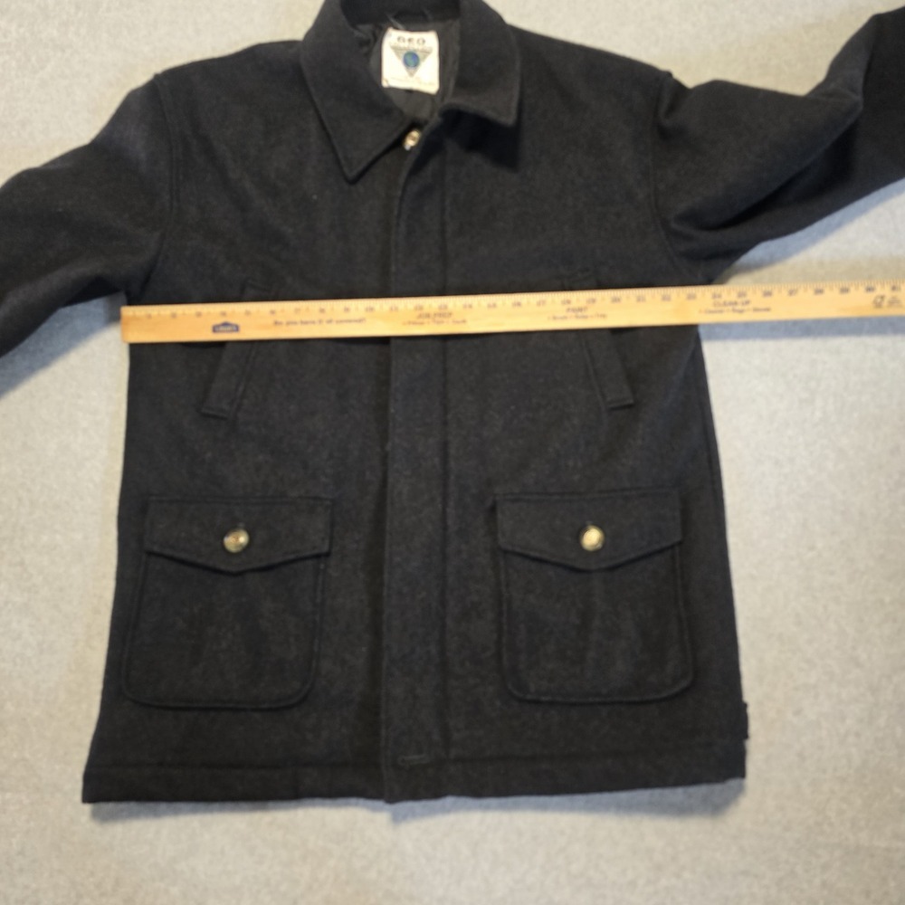 Geo Collection Mens Charcoal Wool Blend Coat L Heavy Winter Professional Classy - Picture 7 of 16